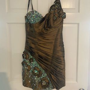Olive green jeweled evening dress